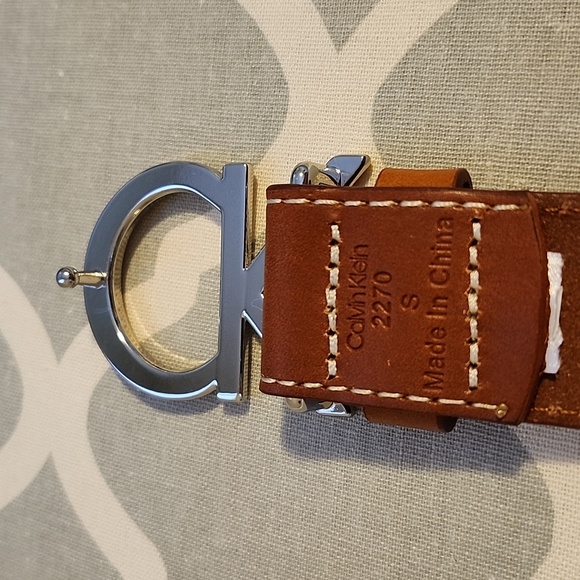 Calvin Klein Belt Brown Leather with Silver Logo - Picture 11 of 12